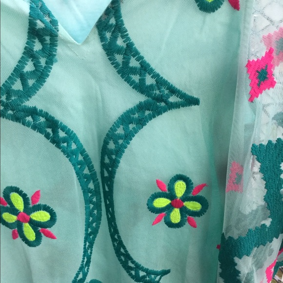 Cat & Jack Turquoise Embroidered Kaftan/Coverup - Picture 2 of 8